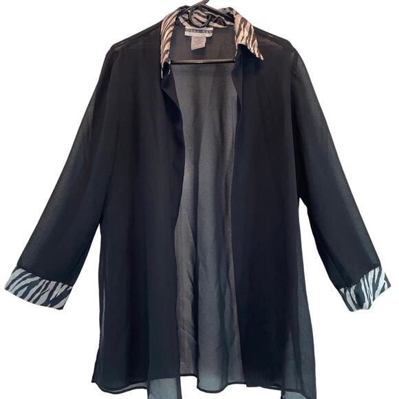 Dana Kay Sheer Black Open Tailored Jacket size 14 - Picture 1 of 11